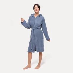 Damen MÖVE Damen|Mit Kapuze-Homewear Bademantel mit Kapuze blau(steel blue)