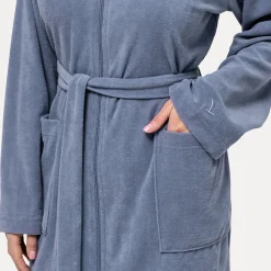 Damen MÖVE Damen|Mit Kapuze-Homewear Bademantel mit Kapuze blau(steel blue)
