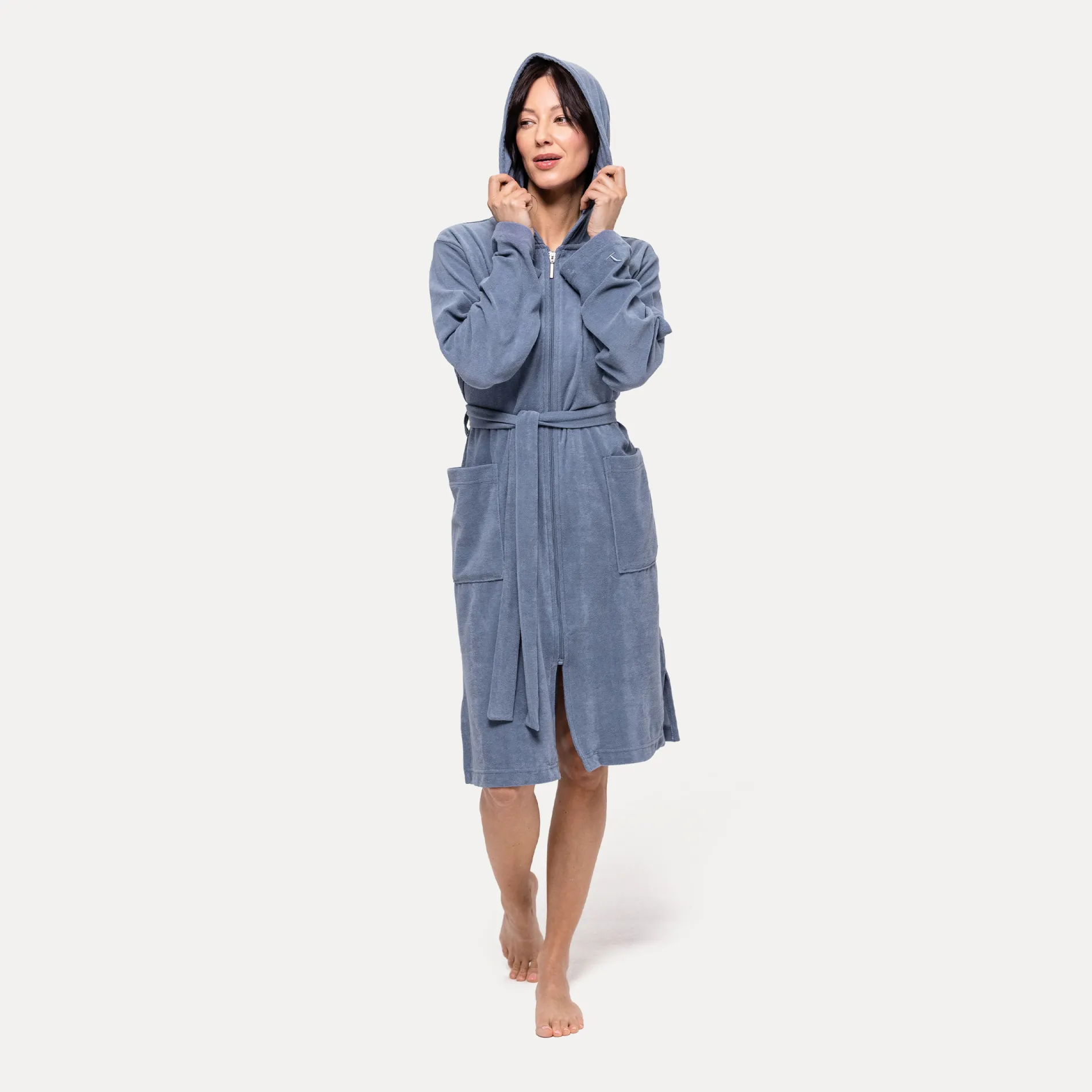 Damen MÖVE Damen|Mit Kapuze-Homewear Bademantel mit Kapuze blau(steel blue)
