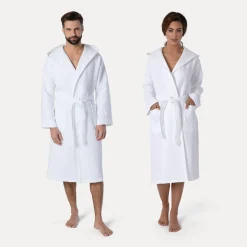 Damen MÖVE Damen|Herren-Piquée Bademantel mit Kapuze weiß(snow)