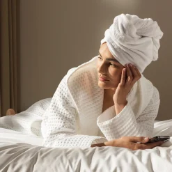 Damen MÖVE Damen|Herren-Piquée Bademantel mit Kapuze weiß(snow)