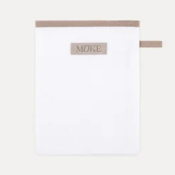 MÖVE Waschhandschuhe|Kleine Handtücher-Sauna Waschhandschuh 20X15 cm(blanc m. braunen Schrägb.+Prägetik.)