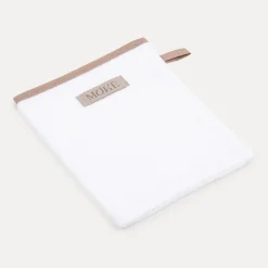 MÖVE Waschhandschuhe|Kleine Handtücher-Sauna Waschhandschuh 20X15 cm(blanc m. braunen Schrägb.+Prägetik.)