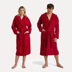 Damen MÖVE Damen|Herren-Superwuschel Bademantel mit Kapuze rot(ruby)