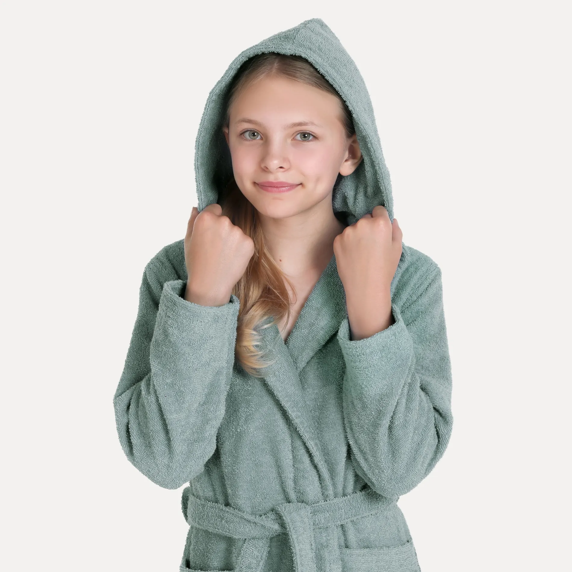 Kinder MÖVE Kinder-Superwuschel Bademantel mit Kapuze grün(tea)